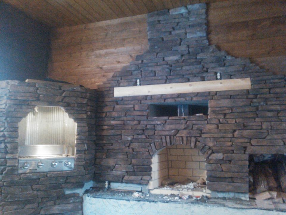 stone veneer fireplace